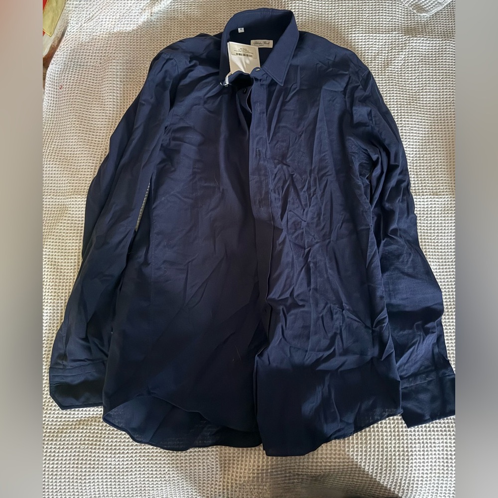 Salvatore Piccolo Napoli Navy Blue Italian Dress Shirt Luxury Made in Italy (40)